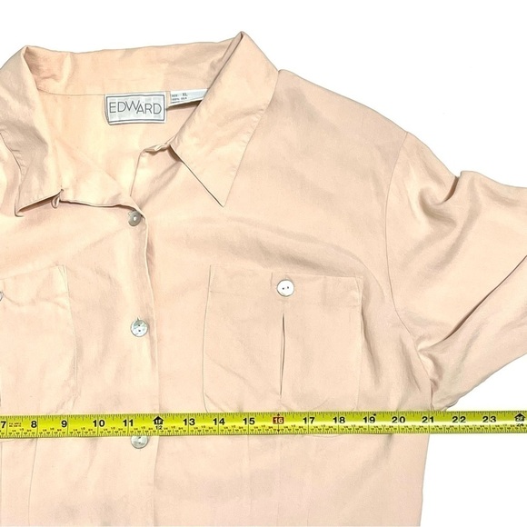 Edward Woman 100% SILK Light Salmon Long Sleeve Button Shirt Size XL - Picture 9 of 12
